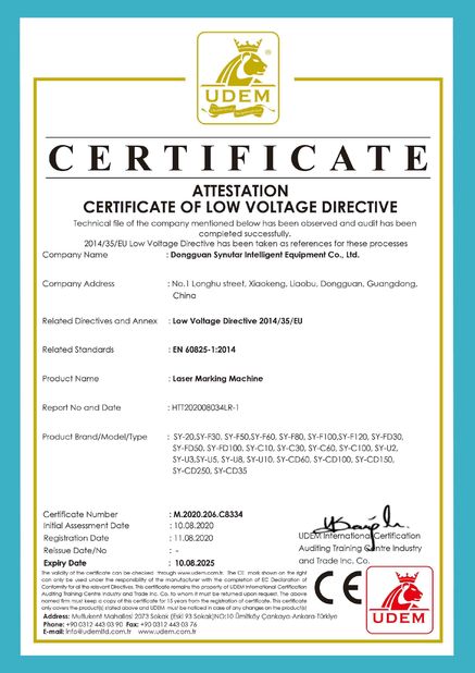 ประเทศจีน Dongguan Synutar Intelligent Equipment Co., Ltd. รับรอง